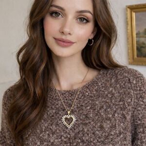 1.25 Carat Diamond 14K Yellow & White Gold Large Open Heart Pendant